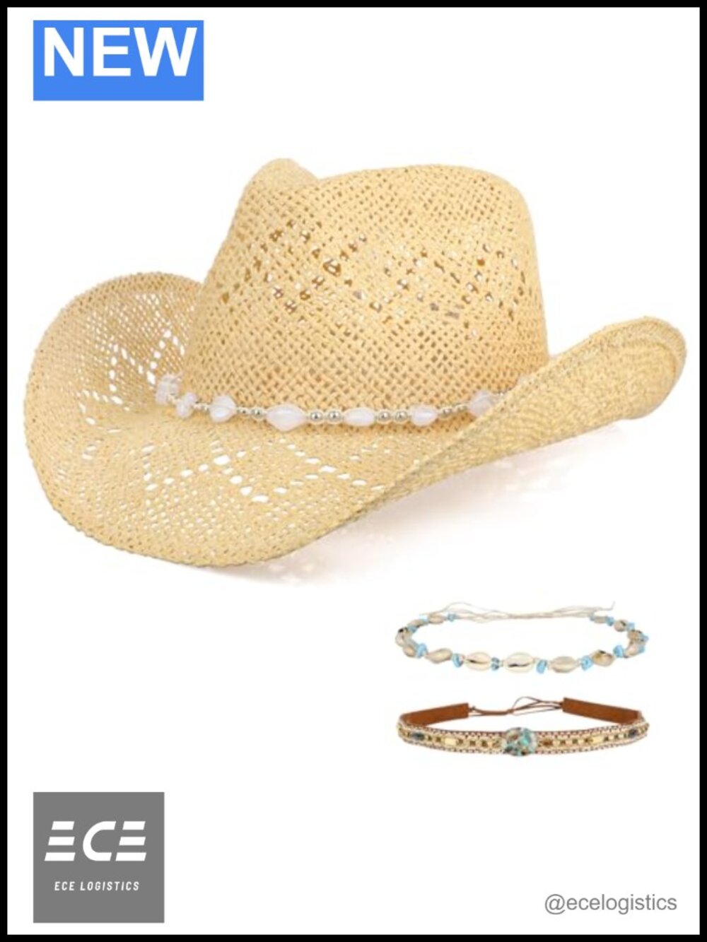 Straw Cowboy Hat Western Wide Brim Sun Protection 3 Decorative Bands